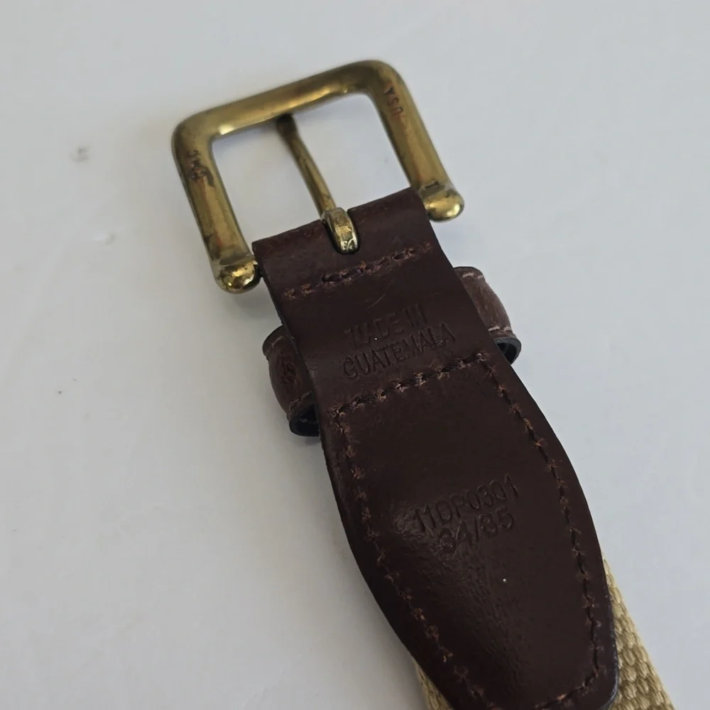 Docker's Woven Canvas Leather Tab Belt Brown Khaki Size 34